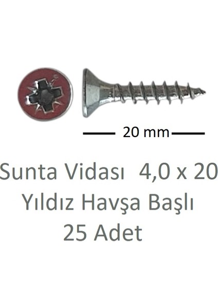 Sunta Vidası 4,0 x 20 mm 25 Adet Yhb Vida