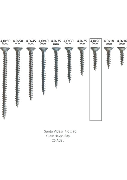 Sunta Vidası 4,0 x 20 mm 25 Adet Yhb Vida