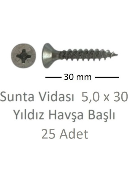 Sunta Vidası 5,0 x 30 mm 25 Adet Yhb Vida