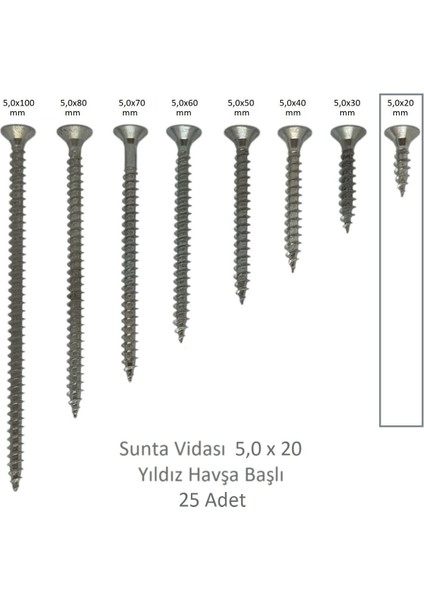 Sunta Vidası 5,0 x 20 mm 25 Adet Yhb Vida