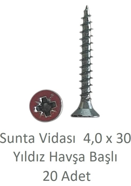 Sunta Vidası 4,0 x 30 mm 20 Adet Yhb Vida