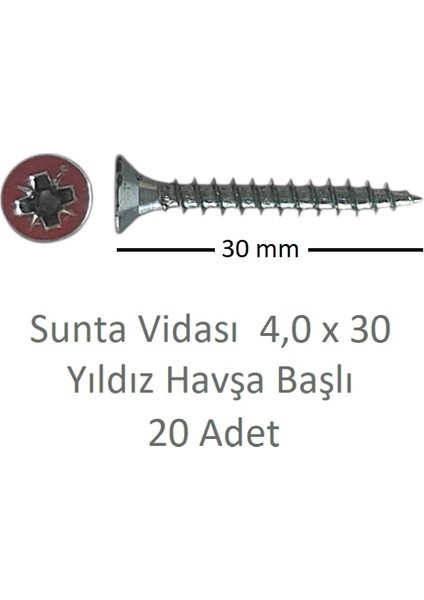 Sunta Vidası 4,0 x 30 mm 20 Adet Yhb Vida