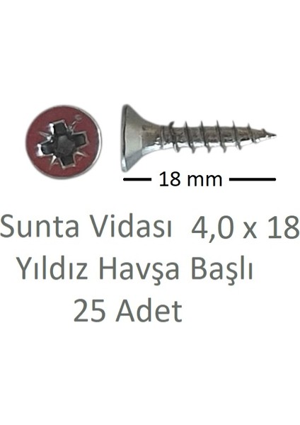 Sunta Vidası 4,0 x 18 mm 25 Adet Yhb Vida
