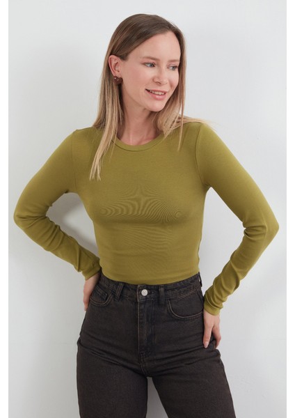 Basic Bisiklet Yaka Uzun Kollu Crop Body fiyatları