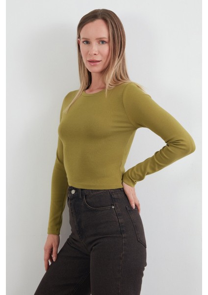 Basic Bisiklet Yaka Uzun Kollu Crop Body modelleri