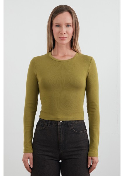 Basic Bisiklet Yaka Uzun Kollu Crop Body