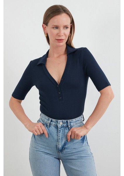 Basic Polo Yaka Çıtçıtlı Likralı Modal Body