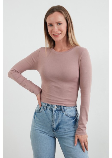 Basic Bisiklet Yaka Uzun Kollu Crop Body