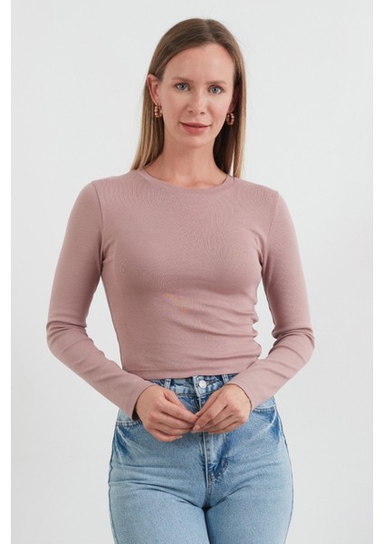 Basic Bisiklet Yaka Uzun Kollu Crop Body modelleri