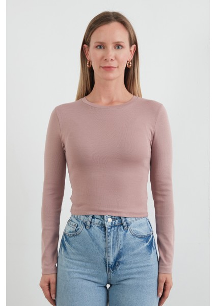 Basic Bisiklet Yaka Uzun Kollu Crop Body