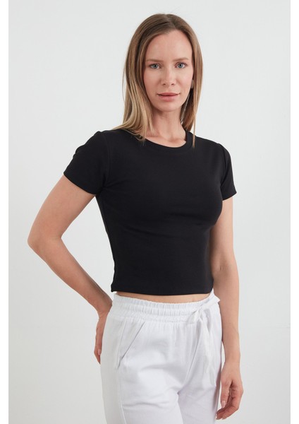 Basic Yanları Stoperli Crop Tişört