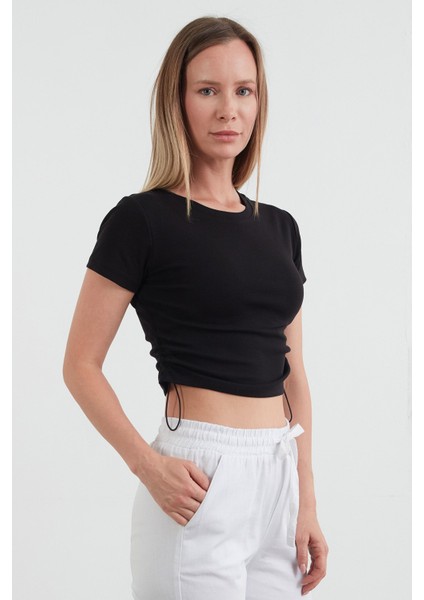 Basic Yanları Stoperli Crop Tişört modelleri
