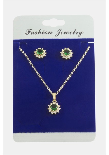 Çiçek Zirkon Taşlı Set Kolye