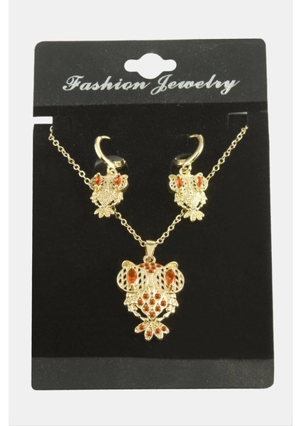 Baykuş Zirkon Taşlı Set Kolye