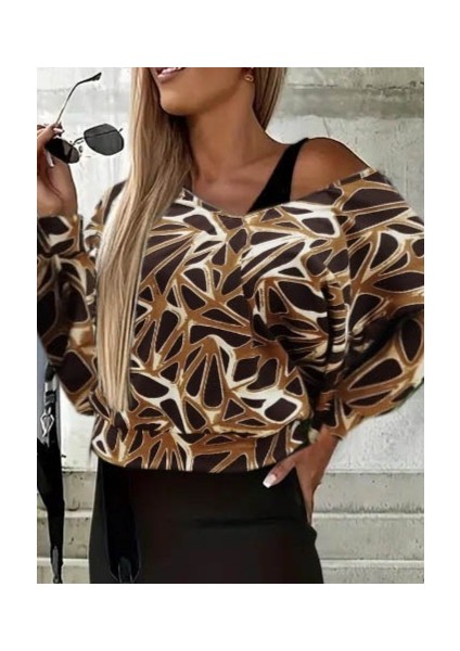 Kadın Uzun Kollu Askılı Yuvarlak Yakalı Yırtmaçlı Dalgıç Elbise ile Yakalı Yunan Desenli Bluz Ikili Takım fiyatları