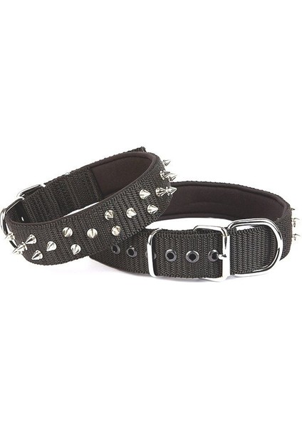 El Yapımı Çivili Köpek Boyun Tasması 4X52-60CM Siyah