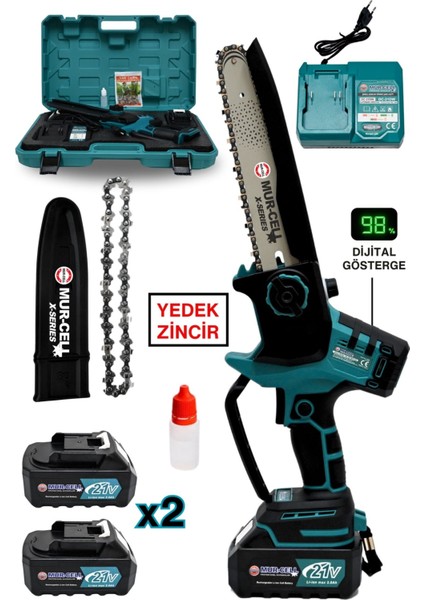 MUR-9108 Dal Budama Testeresi Kömürsüz Otomatik Yağlamalı Dijital Göstergeli 21V 3 Amper