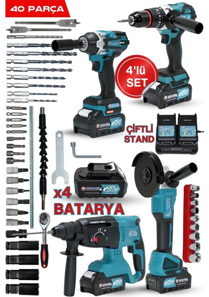4'lü Set Kırıcı Delici 26 mm Hilti 115 mm Taşlama 400 Nm Somun Sökme 13MM Matkap Kömürsüz Set