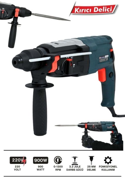 MUR-HLT005 900W Metal Şanzıman Darbeli Matkap Kırıcı Delici Hilti 2-28MM fiyatları