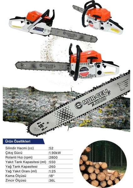 Zincirli Benzinli Testere Ağaç Kesme Motoru