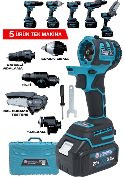 MUR-9019 5 Li Değişen Kafa Budama Testeresi Taşlama Darbeli Vidalama Kırıcı Hilti