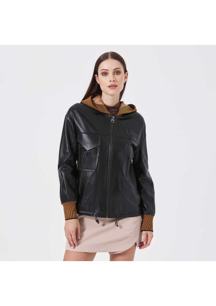Siyah Deri-Tekstil Kadın Deri Mont - K23KDM320390-Q3H