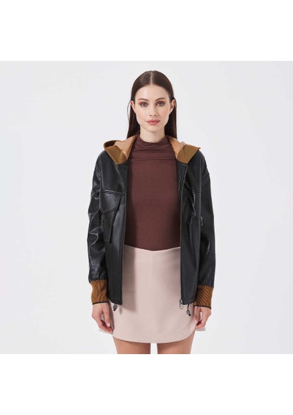 Siyah Deri-Tekstil Kadın Deri Mont - K23KDM320390-Q3H modelleri