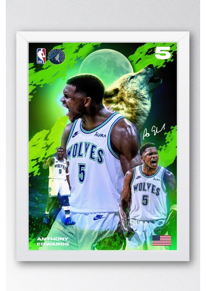 Anthony Edwards Çerçeveli Tablo - Minnesota Timberwolves Nba Posteri Tablo