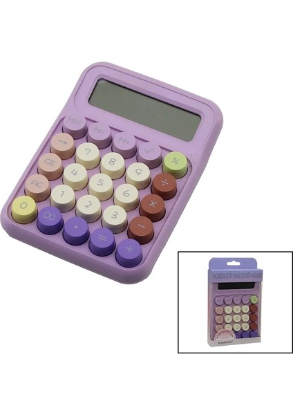 Daktilo Tuş Modeli 12 Haneli Hesap Makinesi Mix Renkli Pilli 15.7 x 11.1 x 2.7cm 166GR (5047)
