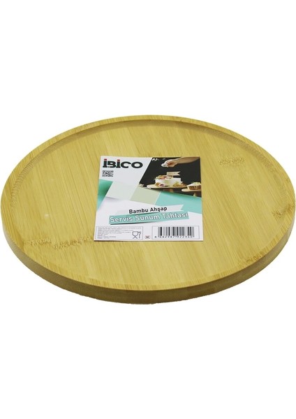 Yuvarlak=24.5cm Ayaklı=4cm Kenarlı Yüzey Ahşap Bambu Sunum Tepsisi - Mini Sofra (5047)