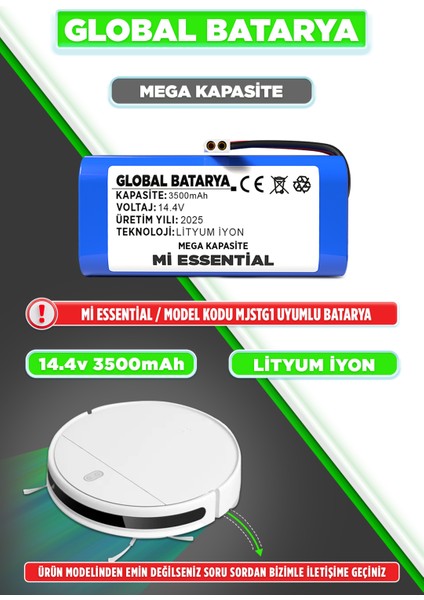 Xiaomi Mi Vacuum Mop G1 2in1 Essential Robot Süpürge Bataryası 14.4V 3500MAH Pil (Mega Kapasite)