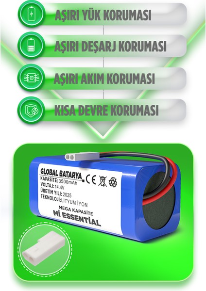 Xiaomi Mi Vacuum Mop G1 2in1 Essential Robot Süpürge Bataryası 14.4V 3500MAH Pil (Mega Kapasite) fiyatları