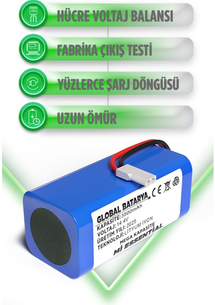 Xiaomi Mi Vacuum Mop G1 2in1 Essential Robot Süpürge Bataryası 14.4V 3500MAH Pil (Mega Kapasite) modelleri