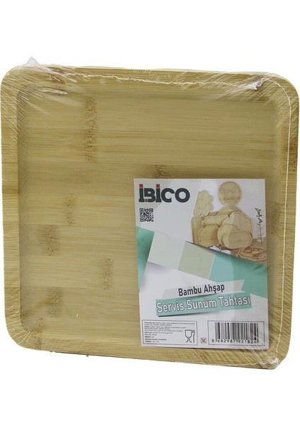 Kare Ahşap Bambu Servis Sunum Tepsi - Tahtası Mini Tepsi 20 x 20 x 1.4cm (5047)