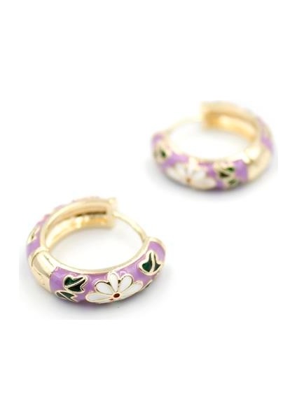 Mineli Çiçek Küpe - Mor