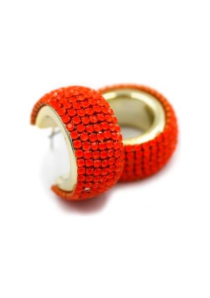 Taşlı Halka Küpe - Turuncu fiyatları