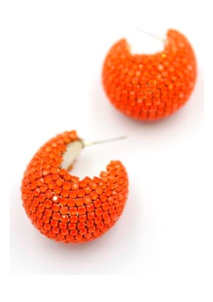 Taşlı Halka Küpe - Turuncu fiyatları