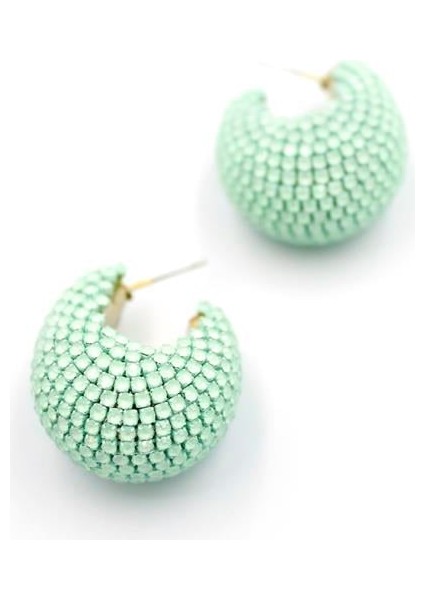 Taşlı Halka Küpe - Yeşil