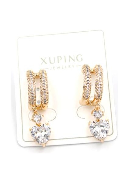 Kalp Taşlı Küpe - Altın