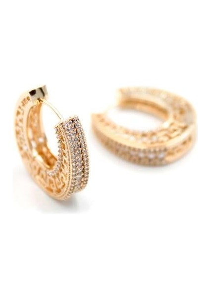 Taşlı Halka Küpe - Altın