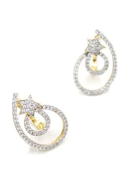 Taşlı Halka Küpe - Altın