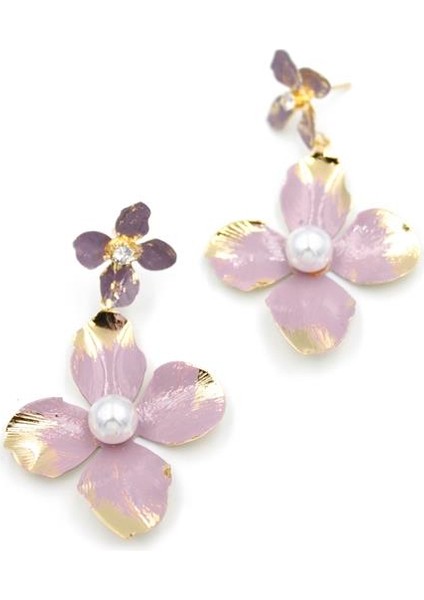 Metal Çiçek Küpe - Pembe fiyatları