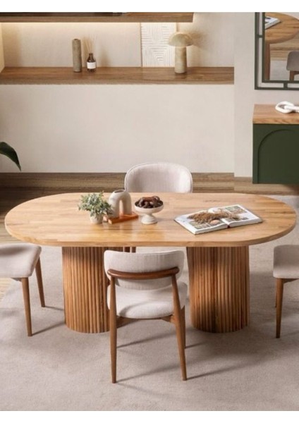 Sierra Iskandinav Oval Natural Ahşap Bohem Masa 90X180