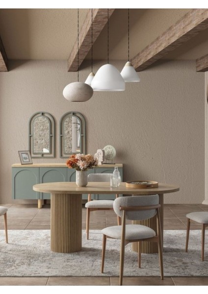 Echo Iskandinav Oval Natural Ahşap Bohem Masa 90X160