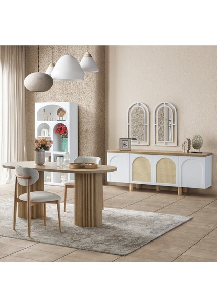 Echo Iskandinav Oval Natural Ahşap Bohem Masa 90X160