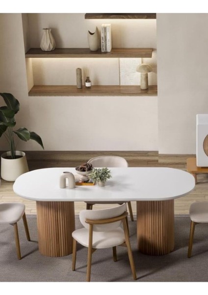 Gaia Iskandinav Oval Natural Ahşap Bohem Masa 80X180