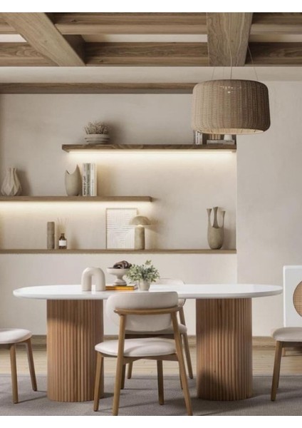 Gaia Iskandinav Oval Natural Ahşap Bohem Masa 80X180 modelleri