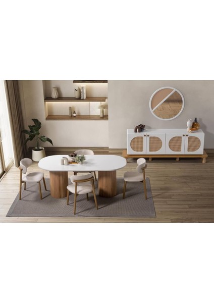 Gaia Iskandinav Oval Natural Ahşap Bohem Masa 80X180