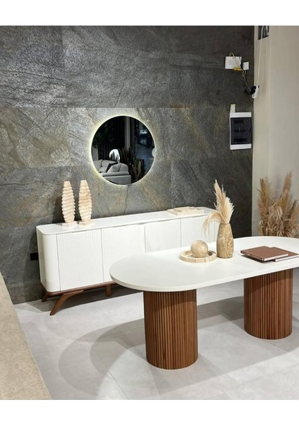 Gaia Iskandinav Oval Natural Ahşap Bohem Masa 80X180