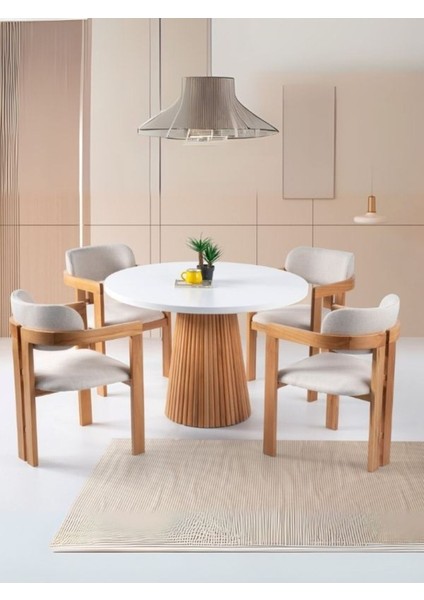 Milas Natural Ahşap Bohem Yemek Masası 110X110